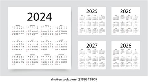 calendarios 2024, 2025, 2026, 2027, 2028.: vector de stock (libre de ...