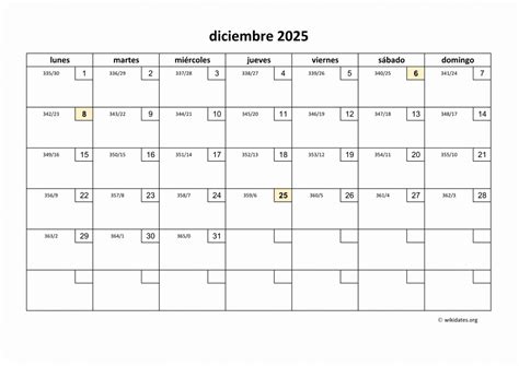 Calendario Diciembre 2025 | WikiDates.org