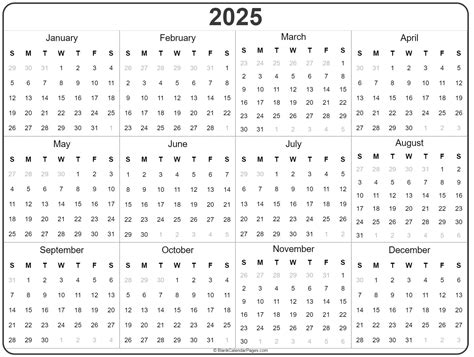2025 year calendar | yearly printable