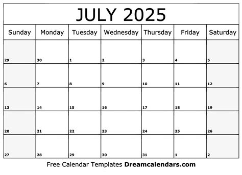 July 2025 Calendar - Free Printable with Holidays and Observances
