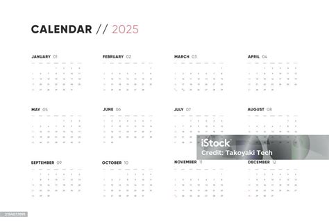 Ilustración de Calendario 2025 Calendario 2025 La Semana Comienza El ...
