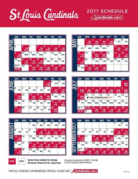 St Louis Cardinals Printable Schedule