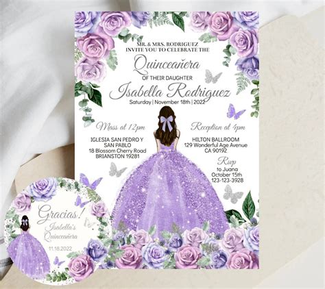 Invitación a Quinceañera Plantilla Editable, Rosa Púrpura Plateada ...