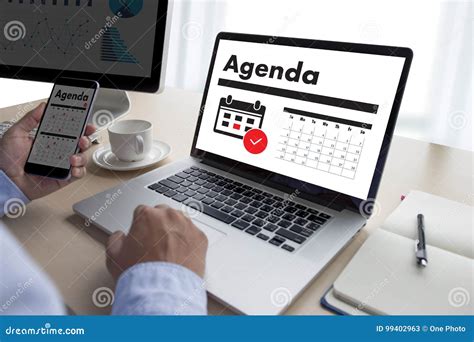 Agenda Activity on Conputer Business Man Making Agenda Information ...