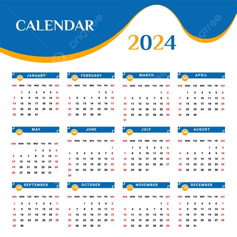 Calendario Annuale 2024 Blu E Giallo Dal Design Unico Vettore ...