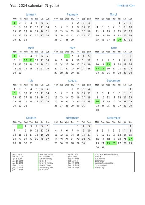 2025 Calendar With Holidays In Nigeria - Mila Ruqayyah