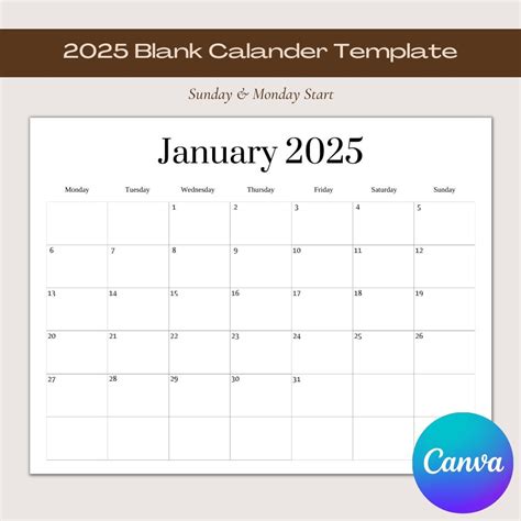 2025 Blank Calendar Template | Blank Calendar | Printable Blank ...