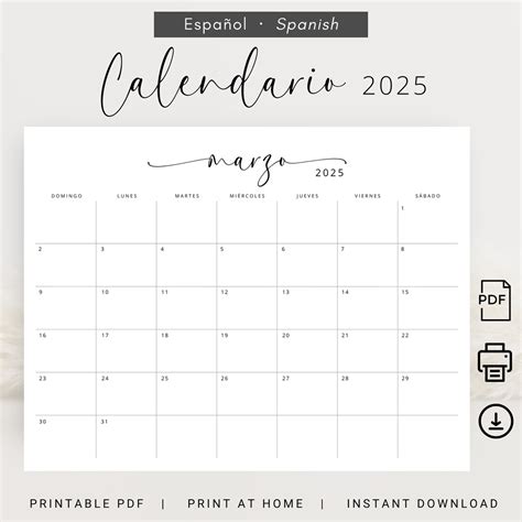 2025 Calendario 2025 Calendario Mensual Imprimible 2025 Elegante ...