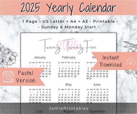 2025 Vertical Calendar Printable Minimalist Yearly Calendar Template ...