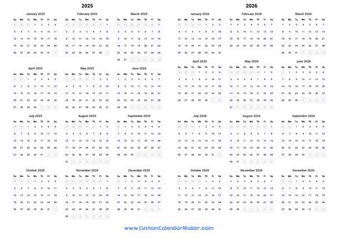 Blank Yearly Calendar 2025-2026 Modern Present Updated - Summer ...
