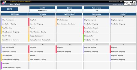 Monthly Calendar Schedule Template Excel