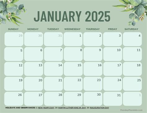 January 2025 Calendar (52 Free PDF Printables)