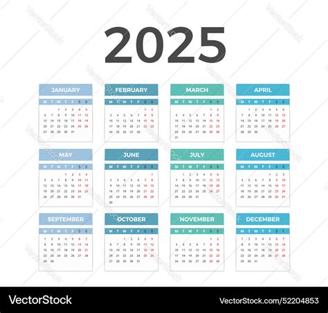 2025 calendar Royalty Free Vector Image - VectorStock