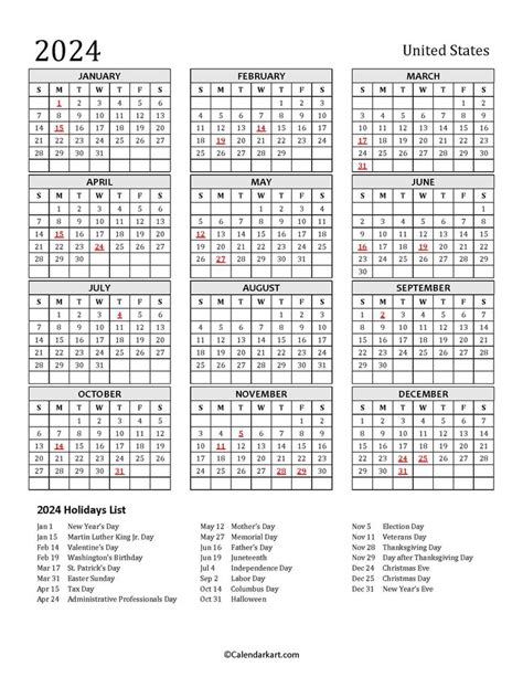 United States Calendars with Holidays - CalendarKart