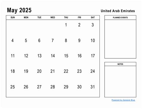 May 2025 Planner with United Arab Emirates Holidays