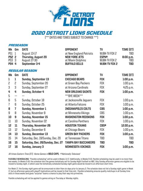 Detroit Lions 2024 Printable Schedule