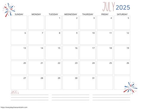 Free Printable July 2025 Calendars