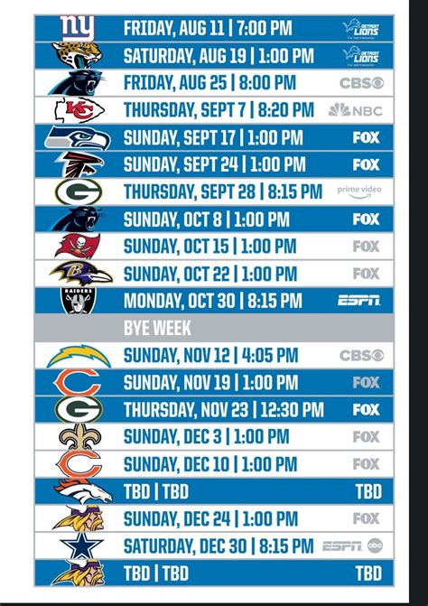 Detroit Lions Printable Schedule 2024 25 - Printable Yearly Calendar