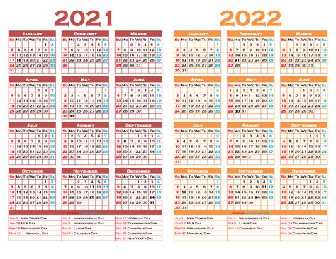 2021 and 2022 Printable Two Year Calendar (12 Templates) | Printable ...
