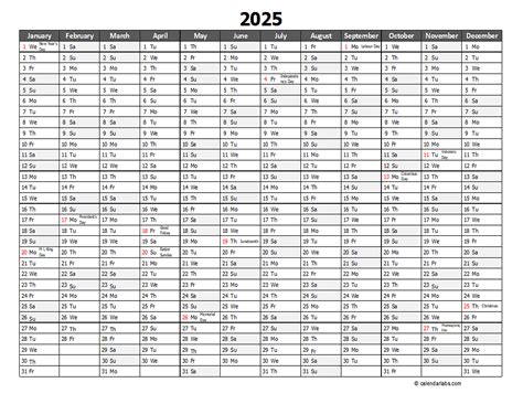 2025 Excel Calendar Printable - Yuna demolen