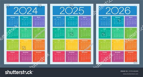 Colorful Calendar 2024 2025 2026 Years Stock Vector (Royalty Free ...