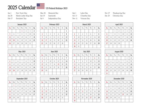 Printable 2025 Calendar with Holidays (12 month on one page)
