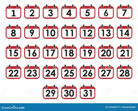 Calendar Day Icon Set, Number on Calendar Page. Vector Illustration ...