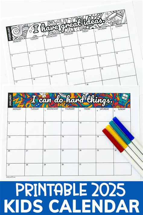 Printable Children’s Calendar 2025 to Help Kids Stay Organized