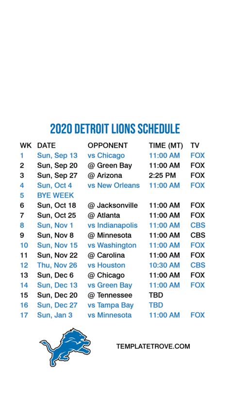 Detroit Lions Schedule Printable 2024