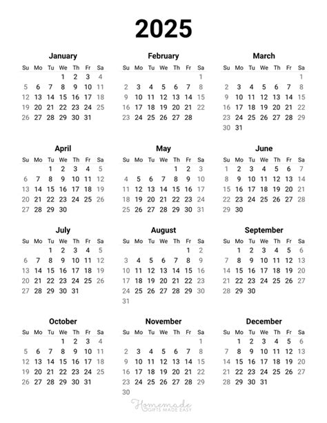 2025 2026 Calendar At A Glance Printable Free Printable Calendar ...