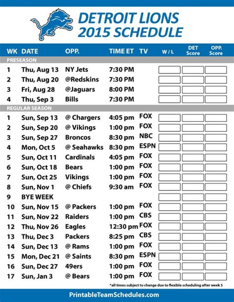 Detroit Lions Printable Schedule 2025 2025 - Brooke O. Bignold