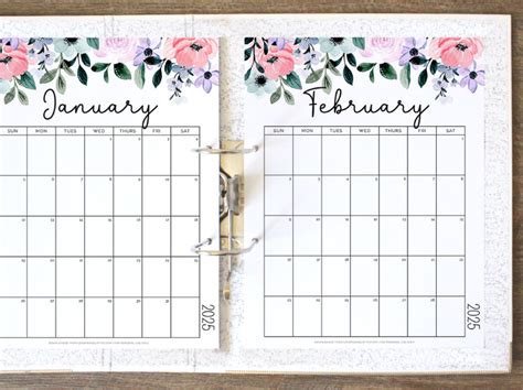 2025 Free Printable Calendar Floral Designs - Marge Tallie