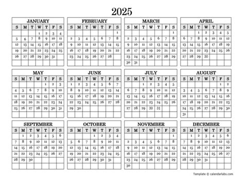 2025 Blank Yearly Calendar Landscape - Free Printable Templates