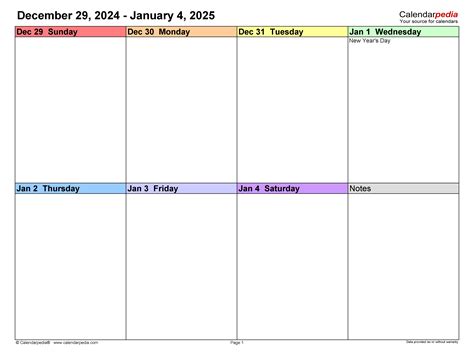 Weekly Calendars 2025 for PDF - 12 free printable templates
