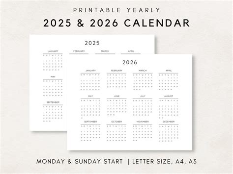 2025-2026 Yearly Calendar, Printable Calendar, 2025-2026 Calendar ...