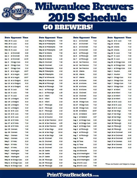 Milwaukee Brewers 2024 Schedule Printable