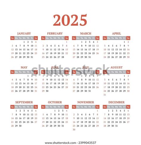 2025 Calendar Weeks Starting On Sunday Stock Vector (Royalty Free ...