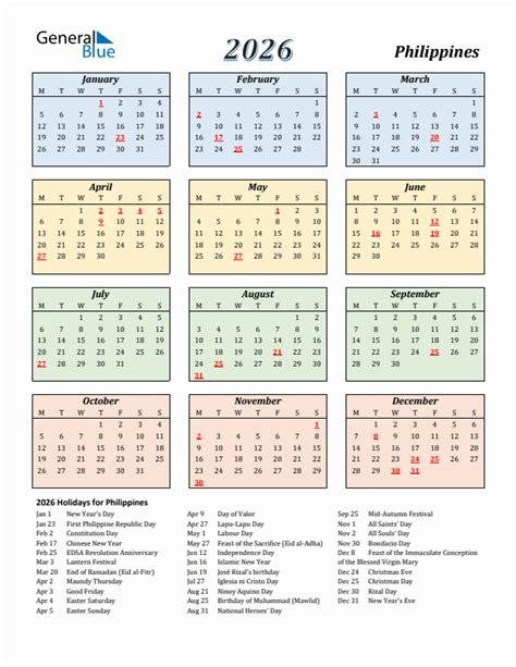 2026 Philippines Calendar with Holidays