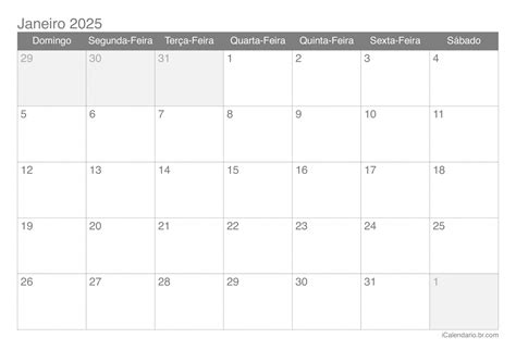 Calendário 2025 para imprimir PDF e Excel