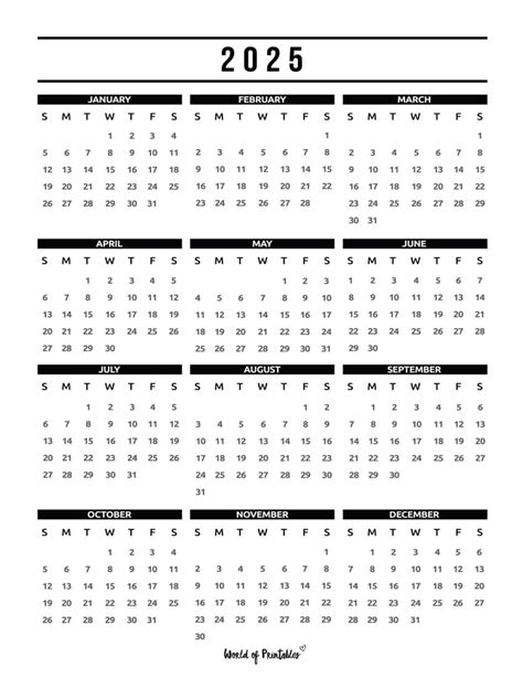 2025 Year Calendars - 70 Best Printables - World of Printables