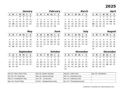 2025 Free Yearly Calendar With Holidays - Margy Saundra
