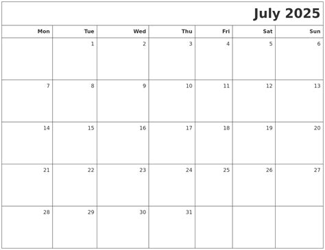 July 2025 Calendar Printable - Calendars 2025