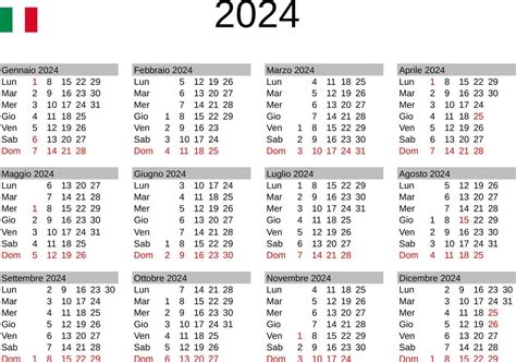 ano 2024 calendário dentro italiano com Itália feriados 22819460 Vetor ...
