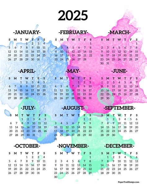 2025 Printable Calendar One Page - Paper Trail Design | Printable ...