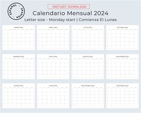 2024 & 2025 Calendario Español 2024 2025 Planificadores Mensuales ...