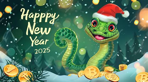 Feliz Año Nuevo 2025 Serpiente de dibujos animados con sombrero de Papá ...