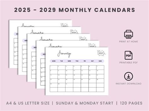 2025 - 2029 Monthly Landscape Calendars Graphic by Squeak Shops ...
