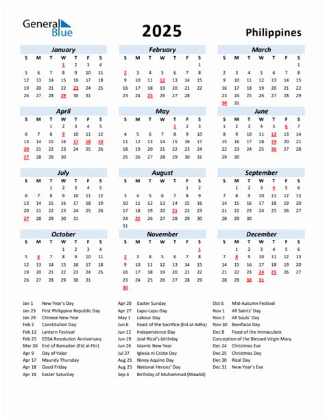 2025 Philippines Calendar with Holidays