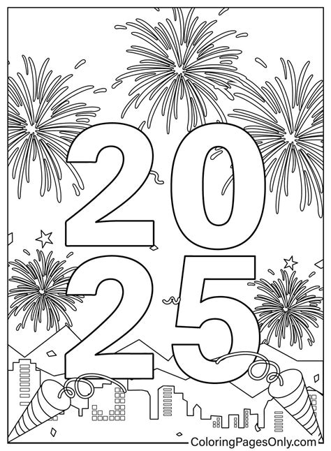 Fuegos artificiales para el Año Nuevo 2025 - Páginas para colorear para ...