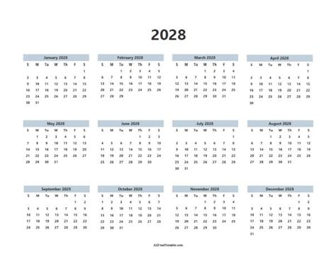 2028 Calendar – Free Printable